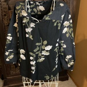 Lucky Brand Black Blouse with Floral Pattern size large